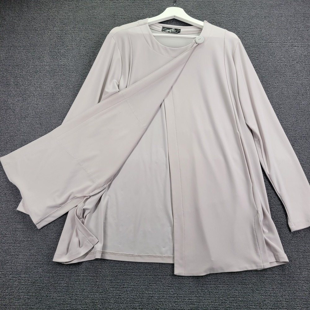 SYMPLI Sweater Size 12 Light Stone Button Drape Cardigan Long Sleeve Top